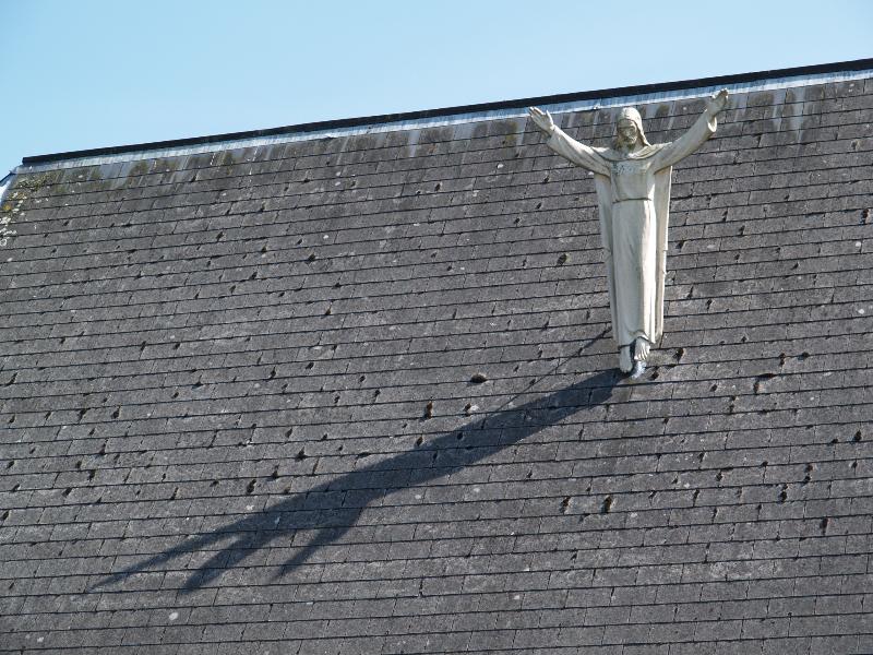 Norden, Rochdale, England: St Vincent de Paul Catholic Church: Jesus on roof