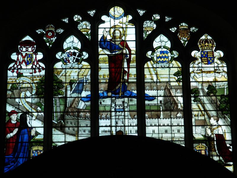 Cambridge, England: Christ's College: chapel, window over altar (c 1912, William Nicholson)