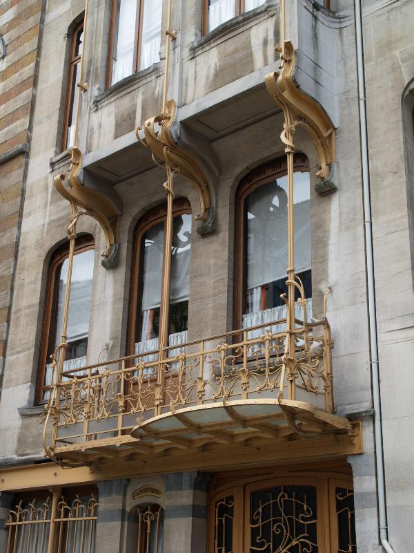 Brussels, Belgium: Victor Horta house, Rue Americaine: balcony (1898-1901, architect Victor Horta)