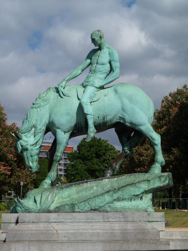 Brussels, Belgium: Square Ambiorix: The Horse at the Pond (1899, sculptor Constantin Meunier)
