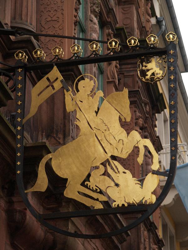 Heidelberg, Germany: Haus zum Ritter St. Georg, Hauptstrasse: sign, George and the dragon