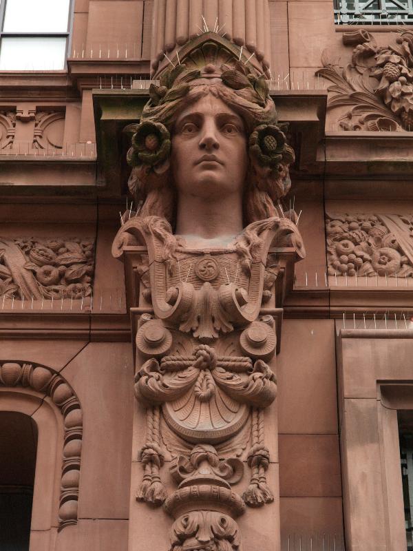 Heidelberg, Germany: Universitaet Heidelberg, Universitaetsbibliothek: female head (1901-1905, architect Josef Durm)