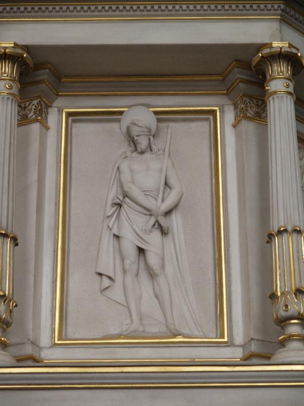 Heidelberg, Germany: Jesuitenkirche: Jesus bound, pulpit detail