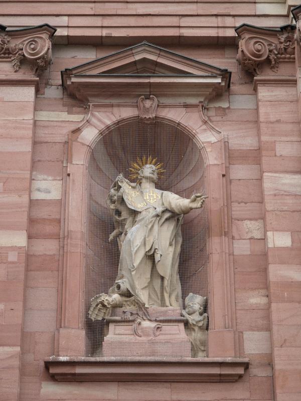Heidelberg, Germany: Jesuitenkirche: holy man (facade 1749-1759, Franz Wilhelm Rabliatti)