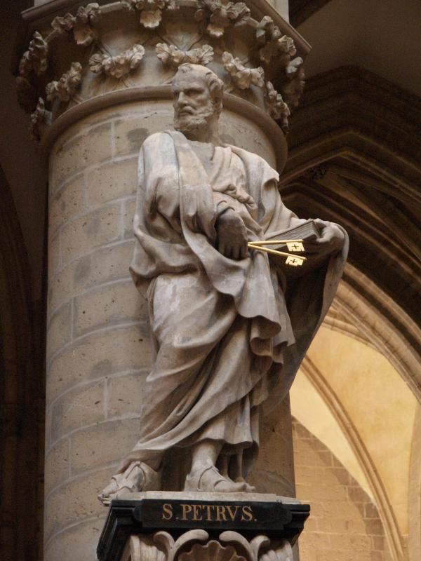 Brussels, Belgium: Cathedral des Saints Michel et Gudule: St Peter (1654, sculptor van Mildert)