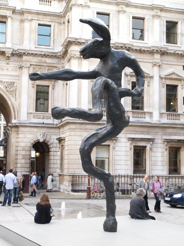 London, England: Royal Academy: Nijinski Hare (1996, sculptor Barry Flanagan)