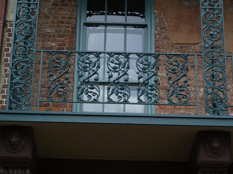 Charleston, South Carolina (SC): Dock Street Theatre, Church Street: balcony iron railing