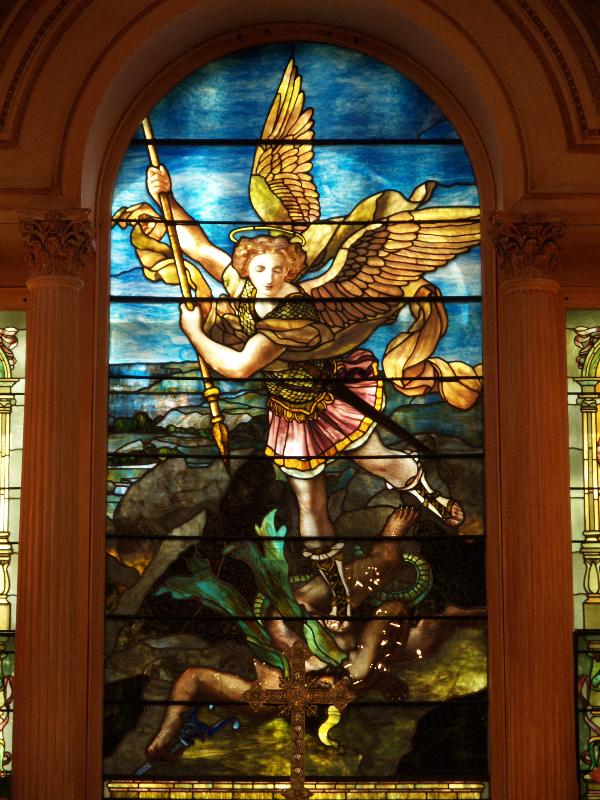 Charleston, South Carolina (SC): St. Michael's Episcopal Church: St Michael and the Dragon (1893, Tiffany Studios)