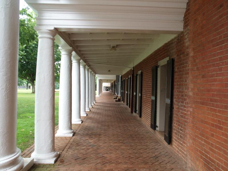 Charlottesville, Virginia (VA): University of Virginia: Pavilion walkway (1820s, architect Thomas Jefferson)