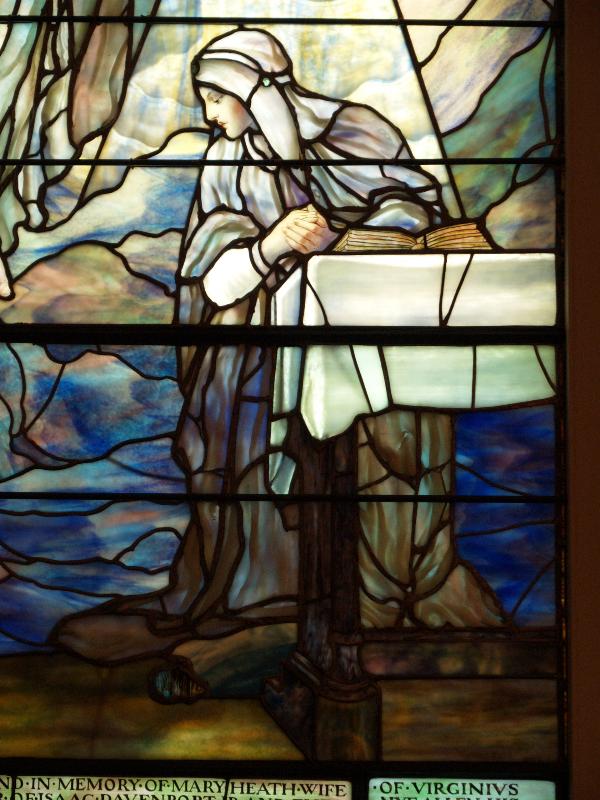 Richmond, Virginia (VA): St Paul's Episcopal Church: The Annunciation, detail of Mary (installed c 1901, Tiffany Studios)