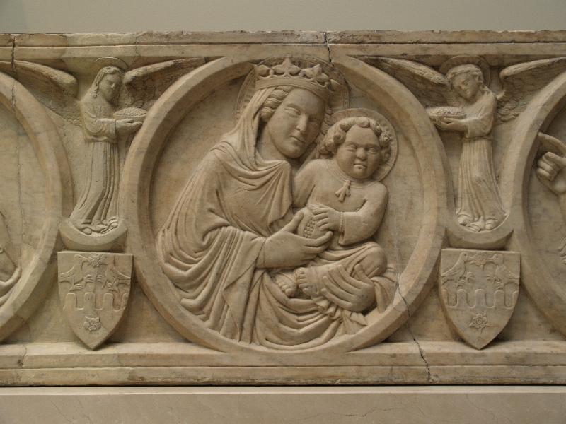 London, England: Victoria and Albert Museum: Mother and Child (relief from a sarcophagus, 1350-1375, Naples, Italy)