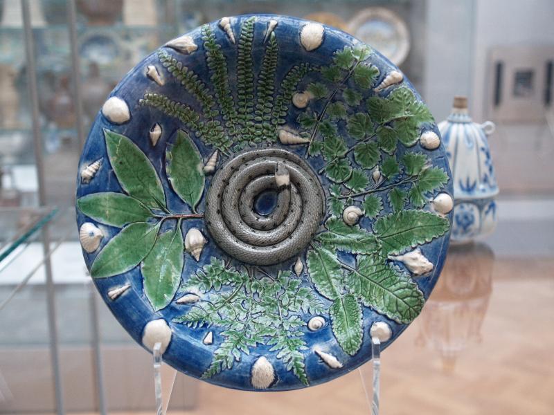 London, England: Victoria and Albert Museum: dish with snake in relief (1570-1590, probably made by Bernard Palissy or workshop)