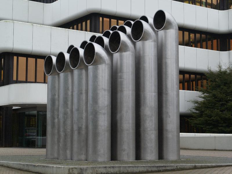 Munster, Germany: Himmelreichallee, LBS Westdeutsche Landesbausparkasse: Air Duct Sculpture (1972-1975, Friedrich Graesel)