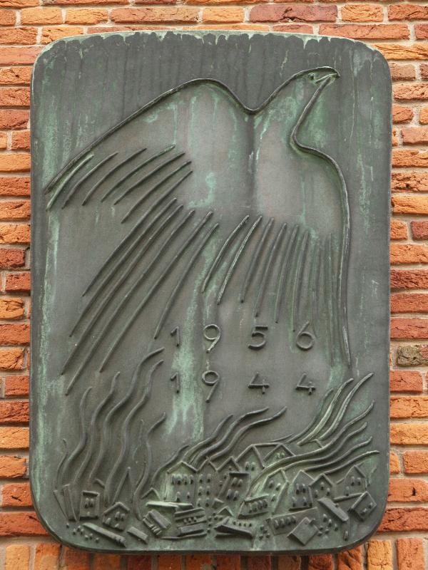 Munster, Germany: Domplatz 6-7: relief, probably symbolising destruction of town in WWII and rebirth (1956)