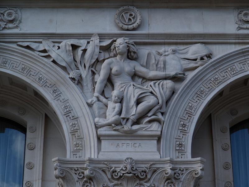 London, England: Whitehall, Foreign and Commonwealth Office: Africa (1861-1868, sculptor John Birnie Philip, architect George Gilbert Scott)
