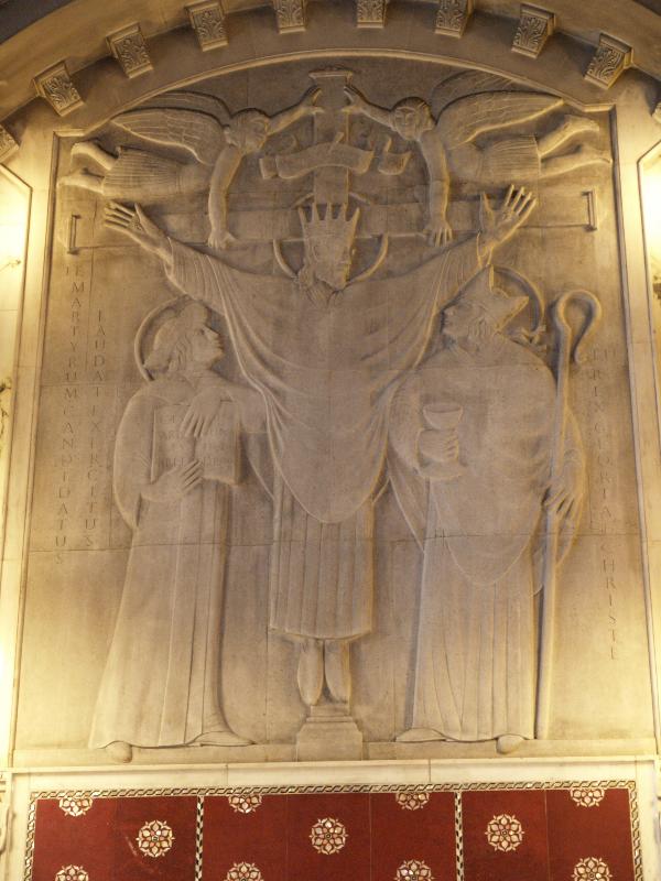 London, England: Westminster Cathedral: Chapel of St George and the English Martyrs, Crucifixion (1939-1940, Eric Gill)