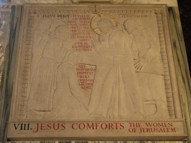 London, England: Westminster Cathedral: Station of the Cross VIII, Jesus Comforts the Women of Jerusalem (1917, Eric Gill)