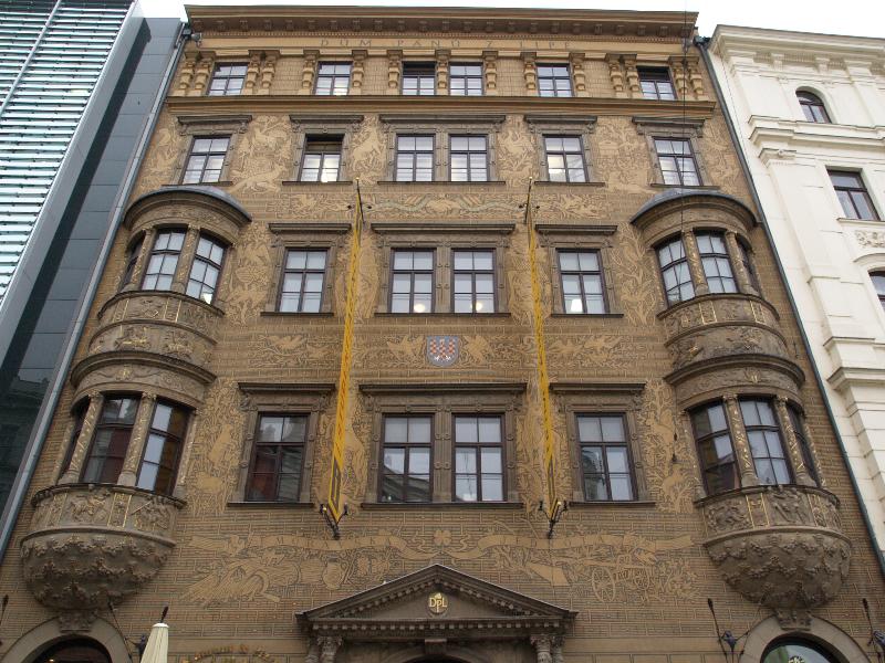 Brno, Czech Republic: Namesti Svobody (Freedom Square), Dum panu z Lipe (House of the Lords of Lipa) (also known as Schwanzuv palac): facade (c 1589, architect Antonio Gabri, sculptor Giogio Gialdi)