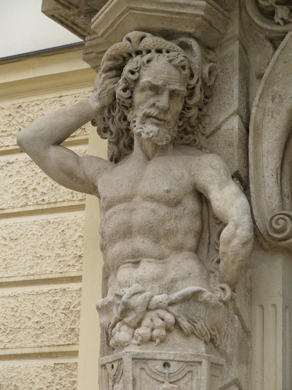 Brno, Czech Republic: Biskupsky dvur (Bishop's Courtyard), Moravske zemske muzeum (Moravian Museum): Geologicko-Palenotologicke Oddeleni, man with lion cap