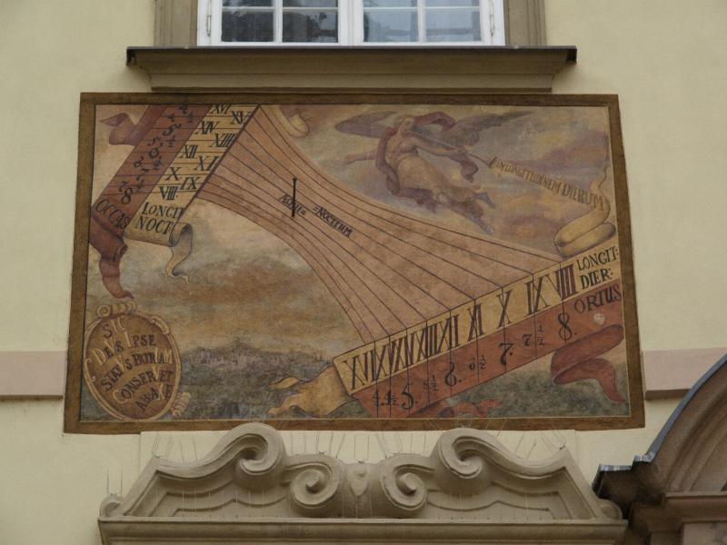 Brno, Czech Republic: Nova radnice (New Town Hall): sundial (1728, F. Cadecky)