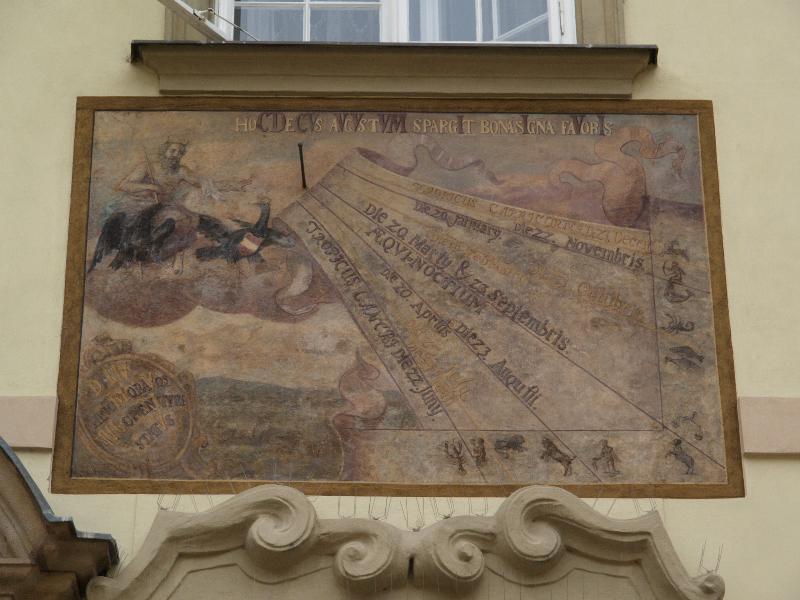 Brno, Czech Republic: Nova radnice (New Town Hall): sundial (1728, F. Cadecky)