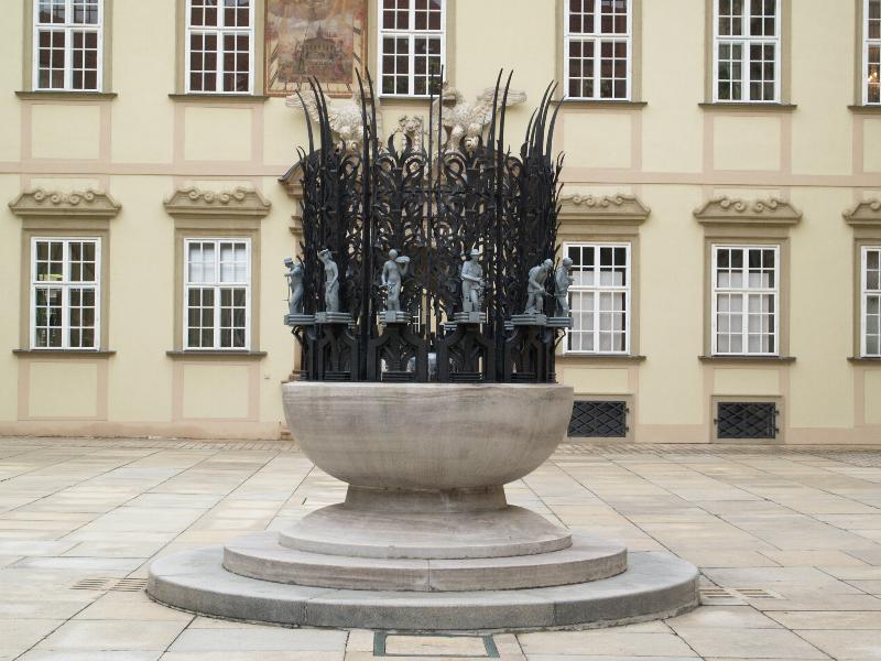 Brno, Czech Republic: Nova radnice (New Town Hall): fountain with allegorical figures representing the 12 months of the year (1928, to the design of J. Pesek and J. Stejskal for the Exhibition of Contemporary Culture held in Brno on the occasion of the 10th anniversary of the creation of the first Czechoslovak Republic, relocated here following the restoration of the Town Hall complex in 1935)