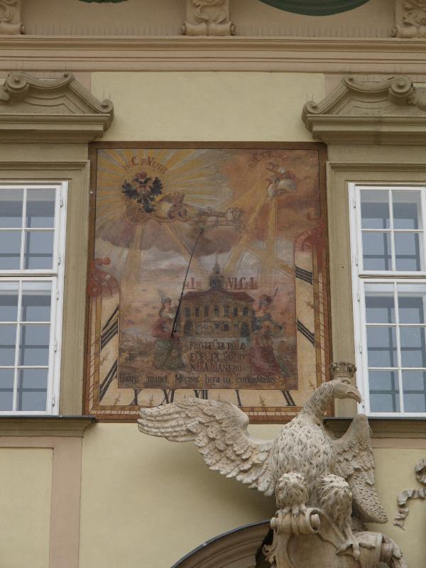 Brno, Czech Republic: Nova radnice (New Town Hall): sundial (1728, F. Cadecky)
