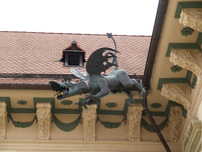 Brno, Czech Republic: Nova radnice (New Town Hall): modern copy of baroque Brno dragon (originally constructed in 1780s)