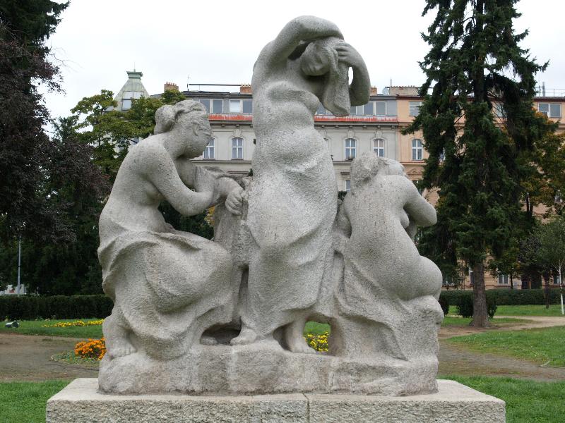 Brno, Czech Republic: Park namesti 28. rijna: Zeny po koupeli (Women after bath) (1961, Sylva Lacinova or Lacinova-Jilkova)