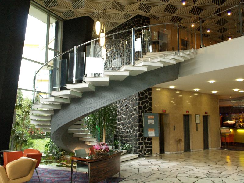 Brno, Czech Republic: Kounicova, Hotel Continental: spiral staircase in lobby (1961-1964, architect Zdenek Rihak)