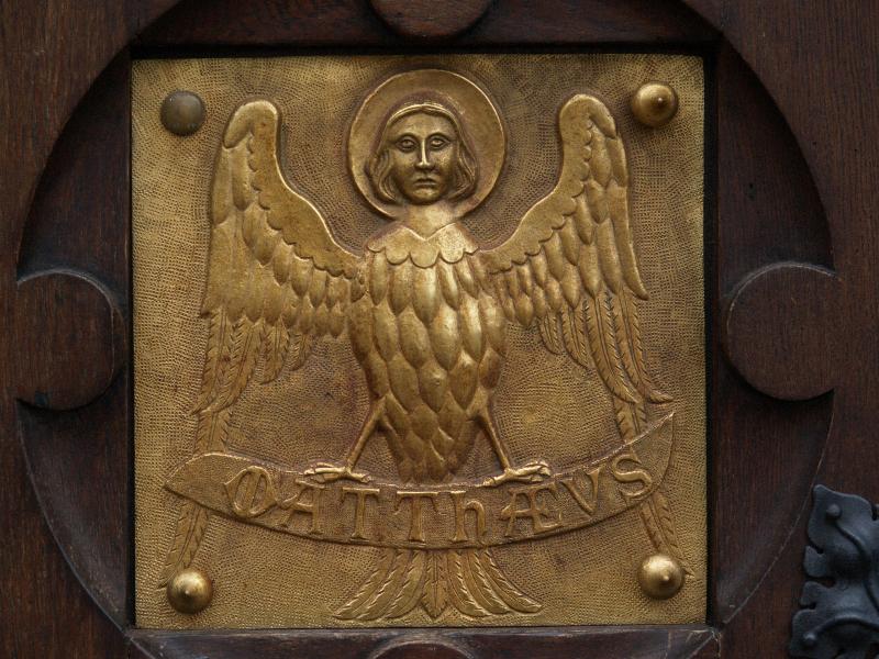 Brno, Czech Republic: Bazilika Nanebevzeti Panny Marie (Basilica of The Assumption of Our Lady): door detail: Matthew