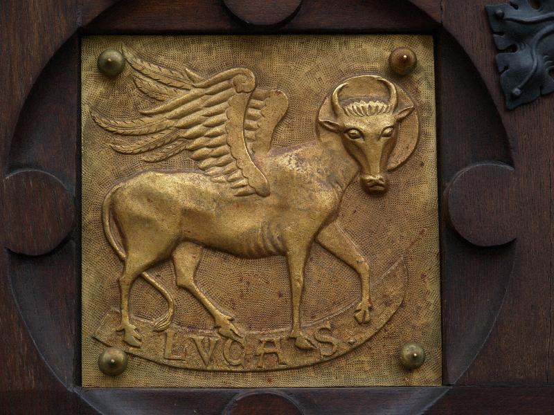 Brno, Czech Republic: Bazilika Nanebevzeti Panny Marie (Basilica of The Assumption of Our Lady): door detail: Luke