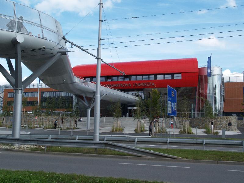 Brno, Czech Republic: Masarykova univerzita (Masaryk University): pedestrian bridge and entrance building (2005-2010)