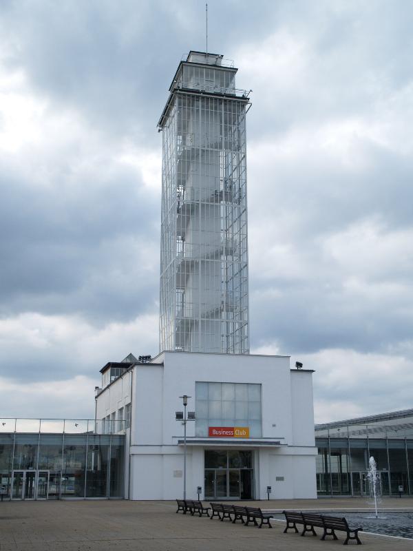 Brno, Czech Republic: BVV Veletrhy Brno (BVV Trade Fairs Brno), Pavilon G, Vyhlidkova vez (Observation Tower): view (1927-1928, Bohumir Cermak, reconstructed 1957-1958 and 1996)