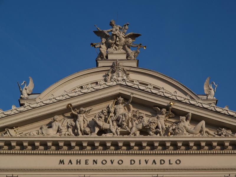 Brno, Czech Republic: Mahenovo divadlo (Mahen Theatre): pediment (1882, architect J. Nebehostenyho)