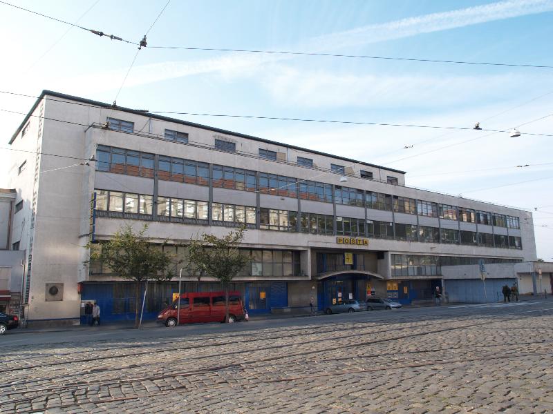 Brno, Czech Republic: Nadrazni, Posta (post office): view (1936-1938, Bohuslav Fuchs)