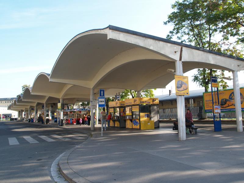 Brno, Czech Republic: Benesova, Autobusove nadrazni (Bus Station): view (1948-1949, Bohuslav Fuchs)