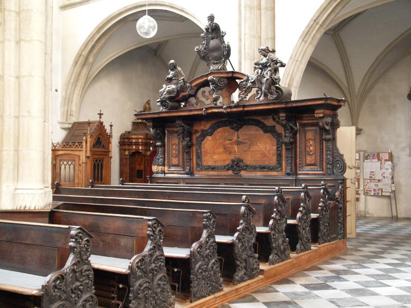 Brno, Czech Republic: Kostel sv. Jakuba (St James' Church): old pews