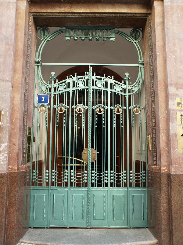 Prague, Czech Republic: U Prasne Brany 3: gate (1903-1904, Bedrich Bendelmayer)