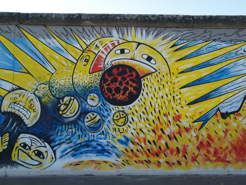 Berlin, Germany: East Side Gallery (Berlin Wall): Save Our Earth, Get Human (2009, Yvonne Matzat Onischke; artist name since 2005 Yoni) (in 1990 was Die Geburt der Kachinas, Jurgen Grosse)