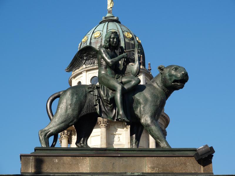 Berlin, Germany: Gendarmenmarkt, Konzerthaus Berlin (formerly Schauspielhaus Berlin): angel playing music on lion (sculptor Christian Friedrich Tieck)