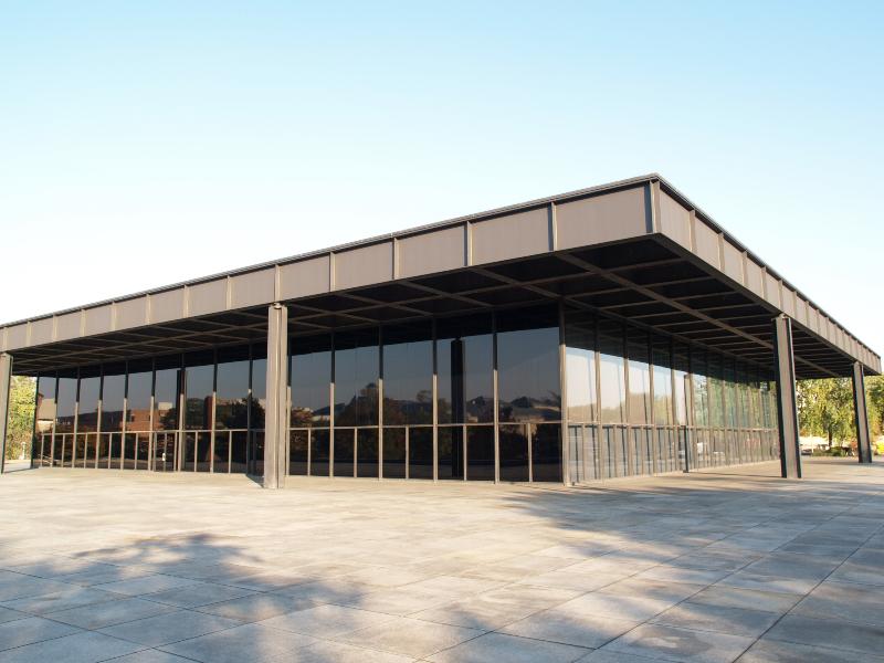 Berlin, Germany: Neue Nationalgalerie (Potsdamer Strasse): view (1965-1969, Ludwig Mies van der Rohe) (with Alexander Calder sculpture in foreground)