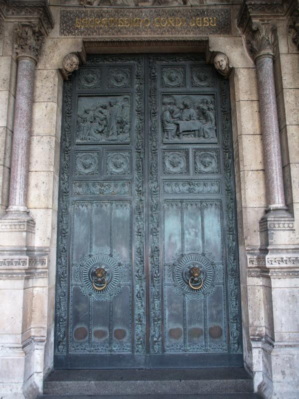 Paris, France: Basilique du Sacre-Coeur: door (1875-1919, door architect Lucien Magne, sculptor Hippolyte Jules Lefebvre, decorator Seguin, foundry Jaboeuf and Rouard)