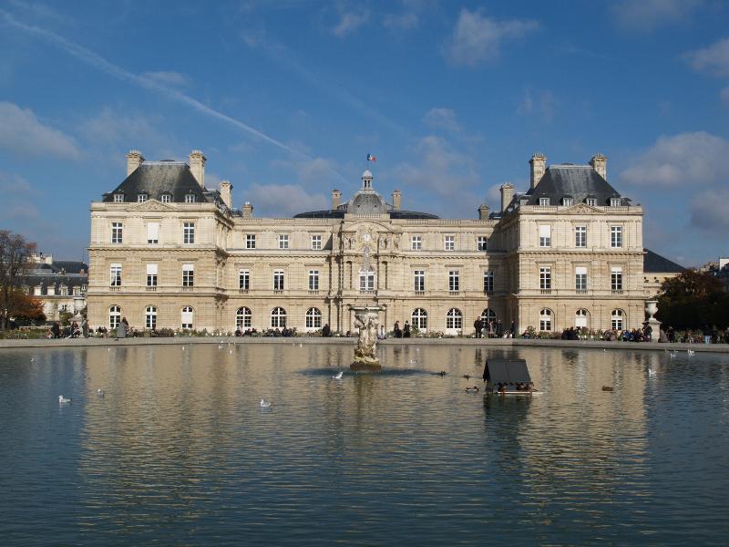 Paris, France: Jardin du Luxembourg, Le Senat: view (1615 but later altered and extended; 1841, Alexandre Guy de Gisors)