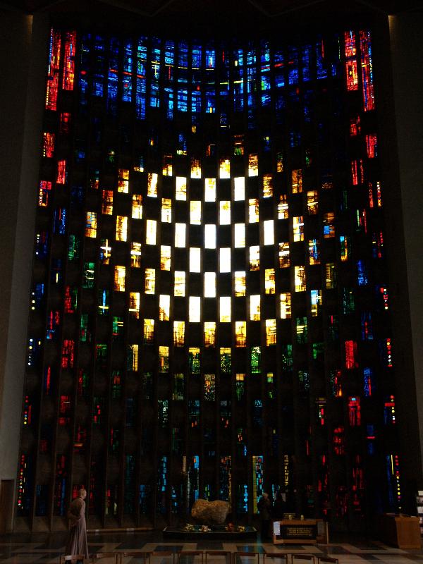 Coventry, England: Coventry Cathedral (St Michael's Cathedral): baptistry window (1962, designed by John Piper, made by Patrick Reyntiens)