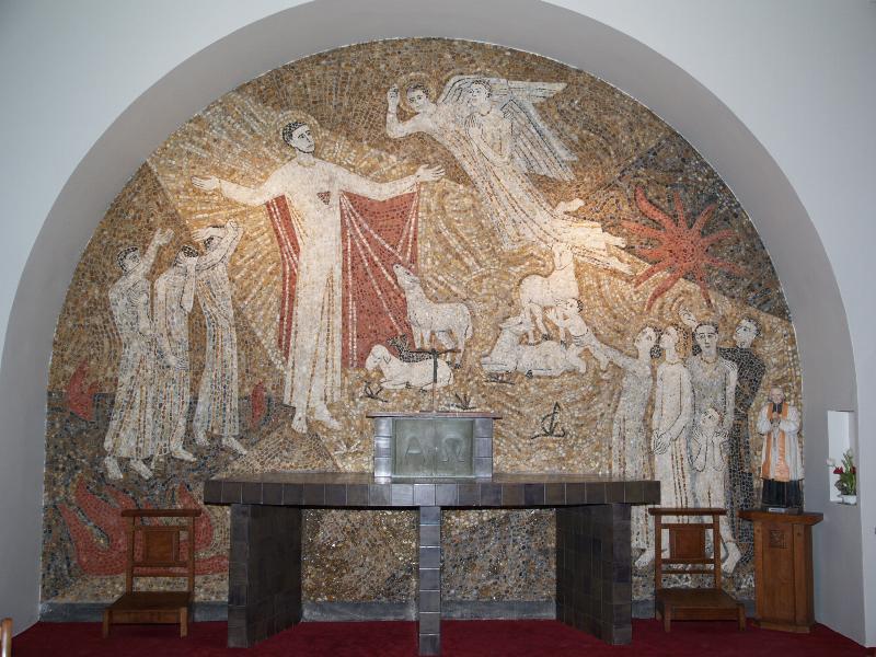 Paris, France: Rue du Docteur Roux, Eglise Saint Jean-Baptiste de La Salle: Last Judgement, wall mosaic (1950, Yvonne Argand)