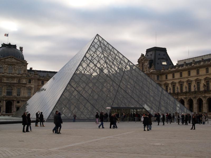 Paris, France: Louvre Museum: Louvre Pyramid (Pyramide du Louvre) (1989, I. M. Pei)