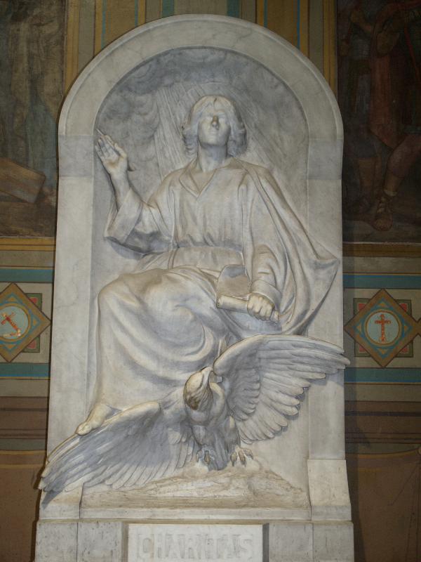 Paris, France: Rue des Abbesses, Eglise Saint-Jean-de-Montmartre: Charitas (Saint Jean l'Evangeliste) (1918-1926, Arthur Joseph Gueniot)