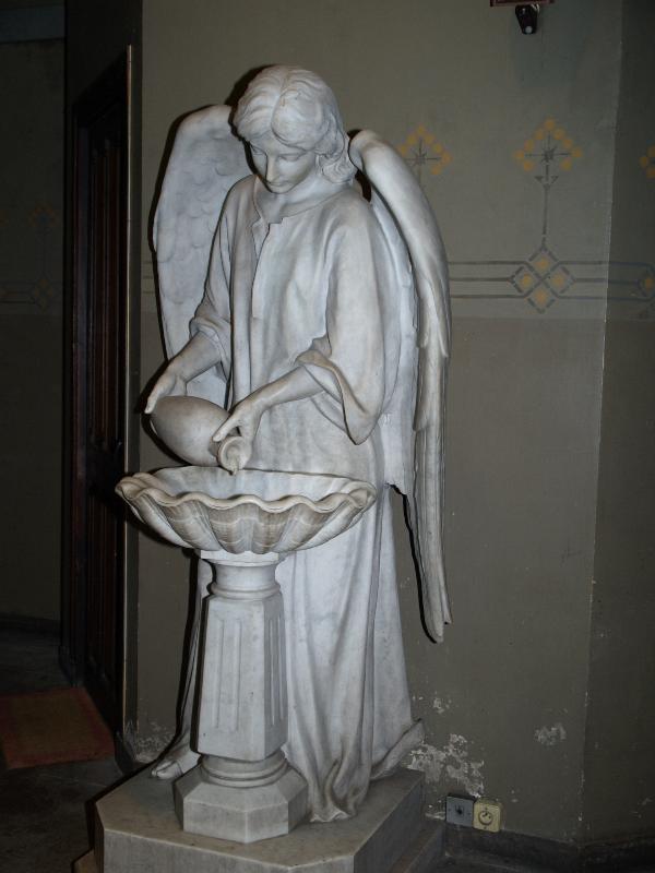 Paris, France: Rue des Abbesses, Eglise Saint-Jean-de-Montmartre: angel baptismal font