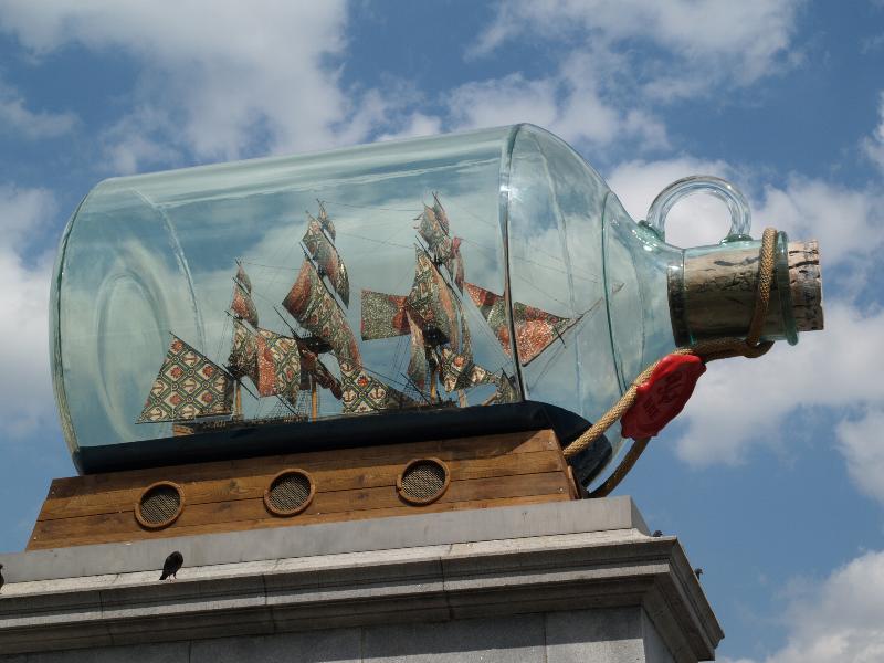 London, England: Trafalgar Square: Nelson's Ship in a Bottle (2010, Yinka Shonibare)